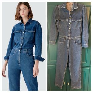 DL1961 Freja Denim Jumpsuit Romper Utility Blue Jeans Sz XS Cropped Straight Leg
